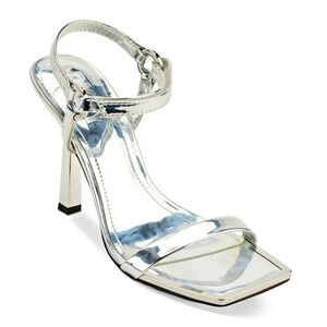 DKNY Women's Rance Ankle-Strap Square-Toe Dress Sandal Silver Size 8.5 MSRP $129